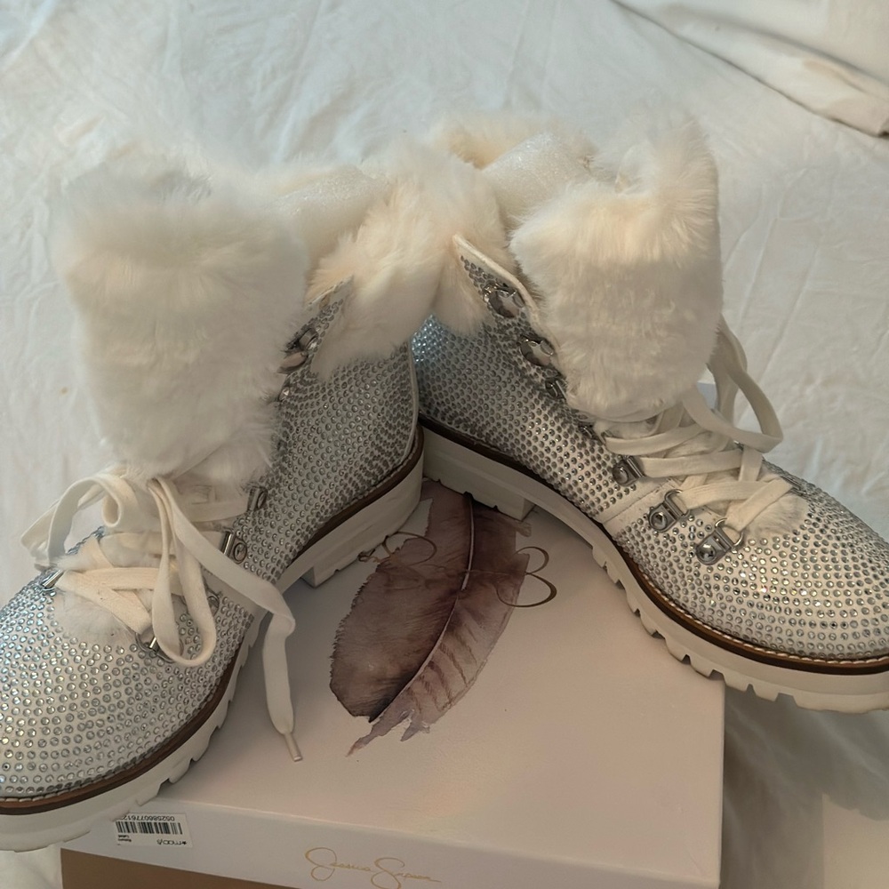 Sparkling Silver Boots with Fur Trim